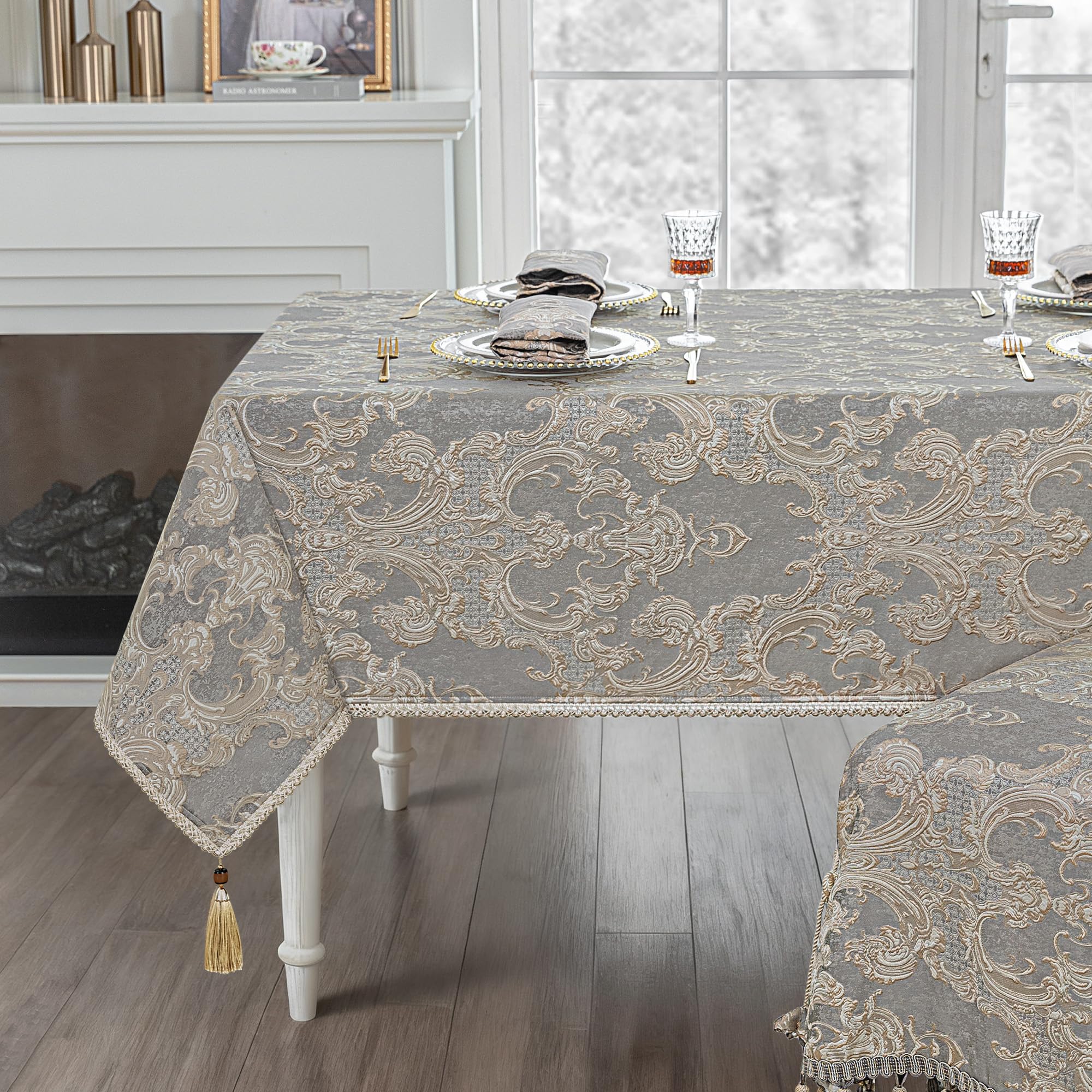 Amazon.com: Loom and Mill Grey Damask Tablecloth 60 x 120 Inches